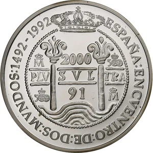 ESPAÑA 2000 pesetas plata 1991 proof COLUMNARIO - Encuentro entre dos mundos - Imagen 1 de 2