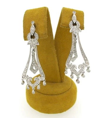 1.01 ctw Diamonds CREATED  Round Brilliant Cut 14k White silver Drop Earrings - Image 1 of 4