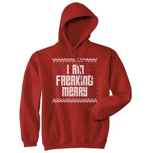 I Am Freaking Merry Unisex Hoodie Funny Sarcastic Christmas Graphic Hooded - Picture 1 of 7