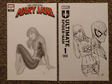 2 SPIDERMAN MARY JANE ORIGINAL SKETCH COVERS COMIC ART DRAWINGS LOT OF 2