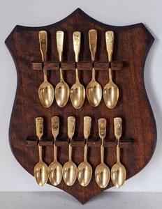Set of Gold Plated International - Canada Provincial Souvenir Spoons on Plaque - Picture 1 of 4