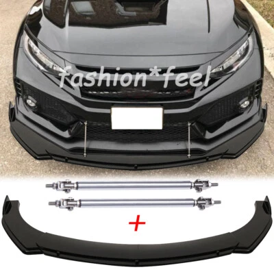 For Honda Civic Si LX EX Front Bumper Lip Body Chin Splitter Spoiler Strut Rods - Image 1 of 4