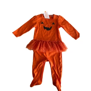 Just One You Baby Girls Pumpkin Halloween Outfit - Orange One Piece, 9M - Picture 1 of 5