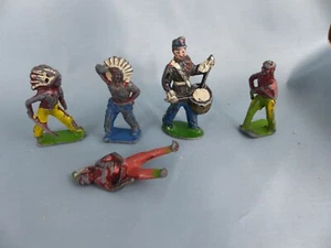 Lot 5 soldats indiens en plomb Made in England ANCIENS - Imagen 1 de 2