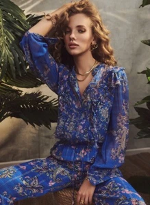 HEMANT & NANDITA COBALT BLUE VISCOSE CHIFFON SHIRT & AMYRA PANTS NWT size Small - Picture 1 of 13