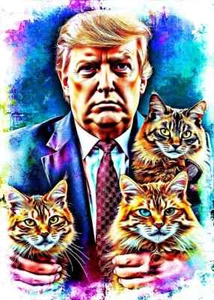 2024 DONALD TRUMP USP WITH 3 CATS 1/1 MASTERPIECE ART SKETCH CARD ARTIST SIGNED - Picture 1 of 2
