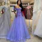 Shiny Purple Tulle 3D Flower Prom Dresses Formal Party Evening Gowns