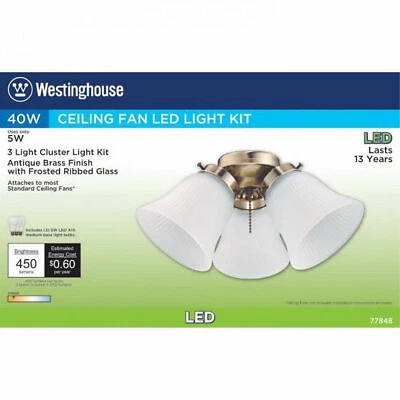 Westinghouse 7784800 Three LED Cluster Ceiling Fan Light Kit Antique Brass