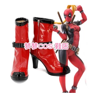 Deadpool Women Red PU Short Boots Shoes Customized Halloween Cosplay Prop Gift - Picture 1 of 5
