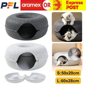 Cat Tunnel Bed Felt Pet Puppy Nest Cave House Round Donut Washable Detachable AU - Picture 1 of 12