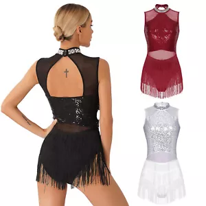 Women Tassel Dance Dress Sequins Leotard Ballroom Samba Salsa Latin Jazz Costume - Picture 1 of 45