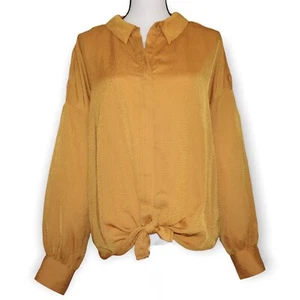 M By Marled Womens Blouse XL Orange Long Sleeve Button Front With Tie Shoulder - Picture 1 of 12