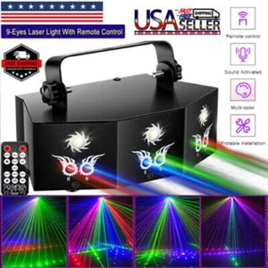 9 Augen RGB LED Projektor Laser Licht DMX Strobe DJ Disco Bühnenbeleuchtung mit Fernbedienung - Bild 1 von 7