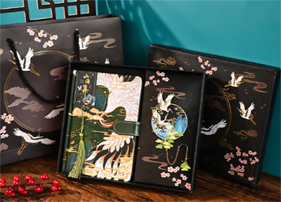 Chinese Style Notebook Brass Bookmark Set Gift Box Full Color Page Ledger  • 43.81$