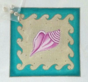 BEAU GESTE Nadelspitze HP Handmalerei Leinwand Embl Pink SHELL Beach Wave 5,5"q 18m - Bild 1 von 5
