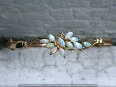3.86CT Marquise Simulated Fire Opal 14K Yellow Gold Finish Women Bangle Bracelet - Image 1 of 4