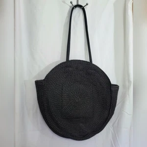 Time and Tru Damen-Schultertasche schwarz Stroh Übergröße gewebt Kreis Strand - Bild 1 von 7