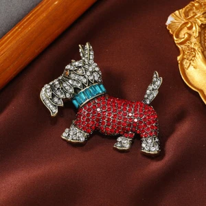 Vintage Puppy Brooch Shiny Rhinestone Alloy Pet Lapel Pin Clothing Accessory - Foto 1 di 11