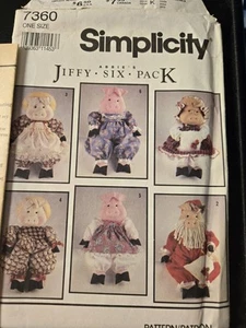 Simplicity 7360 Jiffy Six Pack 18" Stuffed Pig Dolls & Clothes Sewing Pattern - Picture 1 of 4