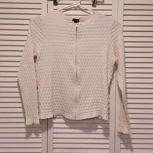 Ann Taylor Factory Damen-Cardigan mit durchgehendem Reißverschluss cremefarben gewebt goldfarbener Reißverschluss Größe L - Bild 1 von 7