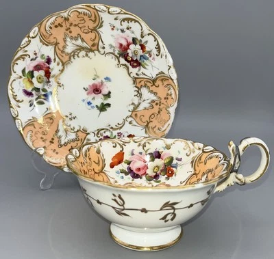 Antique English Victorian Wire Stapled Repaired Cup & Saucer 1860s Marked 2/896 - Image 1 of 4