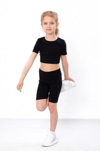 Summer Outfit for Girls – Short Sleeve Top & Bike Shorts Set, Stylish & Breat... - Picture 1 of 6