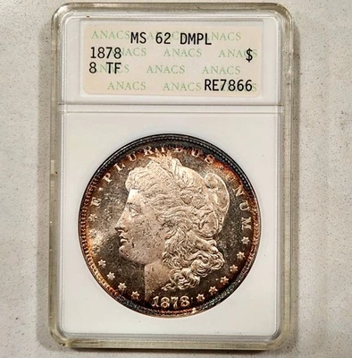1878 8TF Morgan Dollar ~ ANACS MS62 DMPL Soapbox Holder ~ Deep Mirrors & Toned - Image 1 of 4