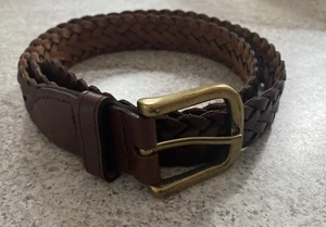 Vtg. Belt Mens 42 Brown Braided Leather Brass Buckle Classic Made In Guatemala - Picture 1 of 7