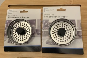 Lot Of 2 Mainstays Stainless Steel Sink Strainer & Stopper Plug Silver NEW - Picture 1 of 3