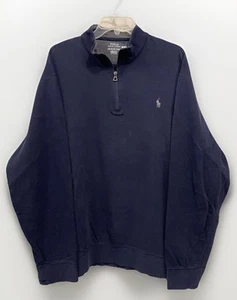 Polo Ralph Lauren blu scuro 1/4 zip manica lunga pullover camicia uomo taglia 2XL - Foto 1 di 10
