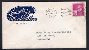 USA Delhi NY 1940 SMALLEY THEATRES Advertising Cover to Albany - Picture 1 of 2