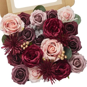 Silk Foam Flowers Burgundy Artificial Flower for DIY Wedding Decoration Roses... - Picture 1 of 8