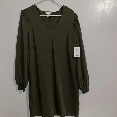 NWT Nine W. Size Large V-Neck Ruffle Sleeve Knee Length Dress Jersey Material ￼ - image 1 of 4