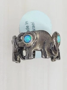 Shablool Sterling Opal Ring Israel 3 Lucky Elephants Size 7 NEW - Picture 1 of 9