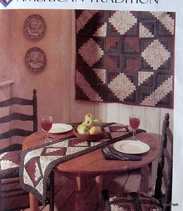 American Traditions McCalls Log Cabin Quilt Pattern table runner & apron - Picture 1 of 2