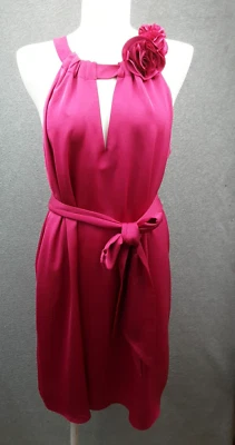 Out With Evie Size 12 Fuchsia Flowing High Neckline Dress  With Rosette Detail - Image 1 of 4