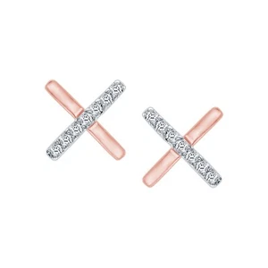 PENDIENTES ENTRECRUZADOS DIAMANTES NATURALES CORTE REDONDO 0,06 QUILATES ORO ROSA 10K - Imagen 1 de 4