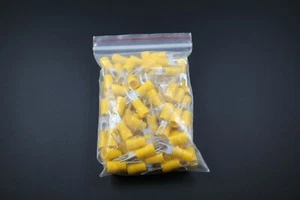 10-12 GAUGE VINYL SPADE # 8 CONNECTOR 100 PK YELLOW CRIMP TERMINAL AWG YVST8 - Picture 1 of 3
