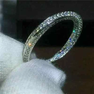 2.00 Ct Round Cut Real Moissanite Eternity Wedding Band Ring 925 Sterling Silver - Picture 1 of 4