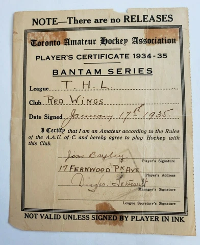 1935 TORONTO AMATURE HOCKEY BANTAM SERIES RED WINGS THL CANADA ANTIQUE SPORTS Cover