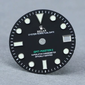 Relax Dial 28.5mm matte black GMT dial for NH34 movement BGW9 C3 lume - Picture 1 of 15