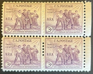 Scott#: 732 - National Recovery Act 3¢ 1933 BPE Block of Four MNHOG/DG - Lot 9 - Picture 1 of 2