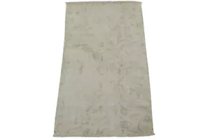 Vintage Oriental Rug 2’1” x 3’5” Ivory Distressed Wool Hand-Knotted Carpet - Picture 1 of 8
