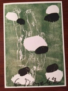 GEORG BASELITZ HAND-SIGNED OFFSET LITHOGRAPH, OF FIVE STONES, WOODCUT IN COLOR  - Picture 1 of 2