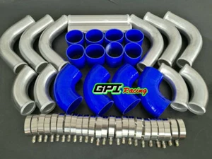 3" 76mm Universal Aluminum Intercooler Turbo Pipe piping Kit+ Blue Hose+ Clamps - Bild 1 von 12