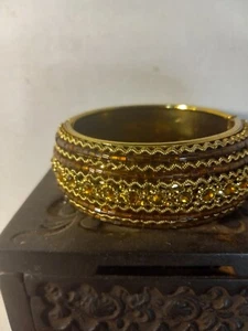 vintage very heavy weight cuff bracelet fashion jewelry rhinestone golden - Picture 1 of 5