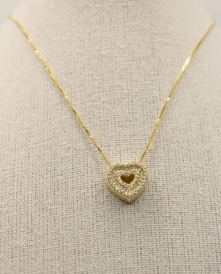 COLLANA ARGENTO CUORE PAVE' ZIRCONI BIANCHI MM 12X12 DORATA CM 45 EXPLOIT - Immagine 1 di 4