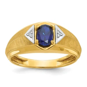 14K Solid Yellow Gold Mens Lab Blue Sapphire Diamond Statement Ring - Picture 1 of 20
