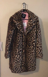 Guess Willow Leopard Print Fur Jacket M New! - Picture 1 of 4