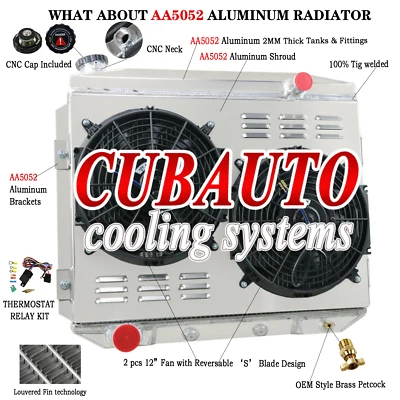 4 Rows Radiator Shroud Fans Fits 1957-59 Ford Fairlane Ranchero/Mercury Edsel V8 Foto 1 de 4